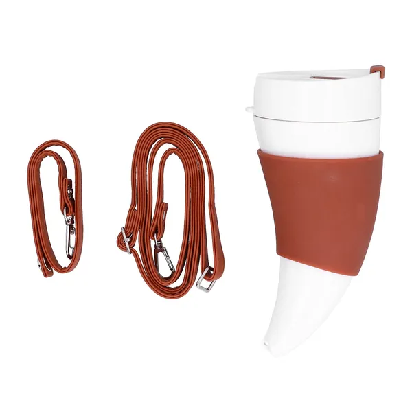 Goats-Horn Shaped Mug Bottle Stainless Insulated Liner Coffee Cup with Holder Straps 230ml for Home Office Travel Hiking Camping(White)