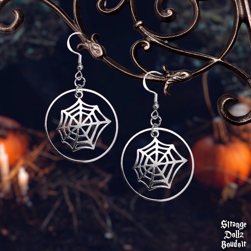Ethereal Spiderweb Earrings,  925 Sterling Silver, Witchy Gothic, Strange Dollz Boudoir
