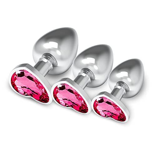 3Pcs Set Anal Butt Plug, Metal Butt Toys Heart Shaped Anal Trainer Fetish Stainless Steel Anal Training Kit SM Adult Gay Anal Plugs Woman Men for Beginners Couples Large/Medium/Small (Rose red) - Rose Red