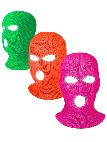 3 Pieces 3-Hole Full Face Cover Winter Outdoor Sport Knitted Face Cover Ski Balaclava Headwrap - Black, Pink, Rosy 3-5