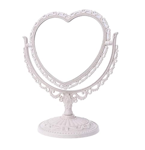 AKOAK 1 Pack Simple and Lovely Heart-Shaped Cosmetic Mirror Plastic Double-Sided Rotatable Dresser Mirror Lightweight Mirror Bathroom Bedroom Mirror （Four-Color） (Beige) - Beige