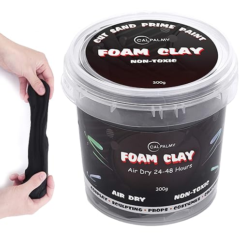 Moldable Cosplay Foam Clay (Black) – High Density and Hiqh Quality for Intricate Designs | Air Dries to Perfection for Cutting with a Knife or Rotary Tool, Sanding or Shaping - 300g - Black