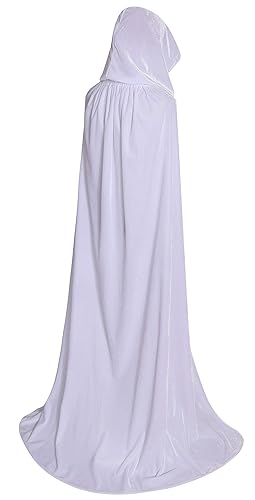 Txian Full Length Hooded Velvet Cloak Halloween Christmas Fancy Cape Costumes 59" (White) - White
