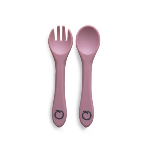 Plum Silicone Spoon &amp; Fork Set - Dusty Berry - 2 Pack