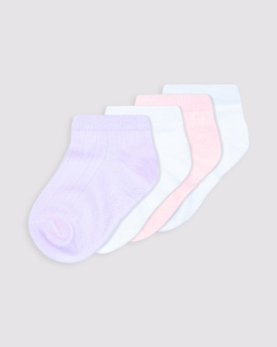 Baby Organic Cotton Blend Ribbed Low Cut Socks 4 Pack - Underworks - Purple/Pink/White