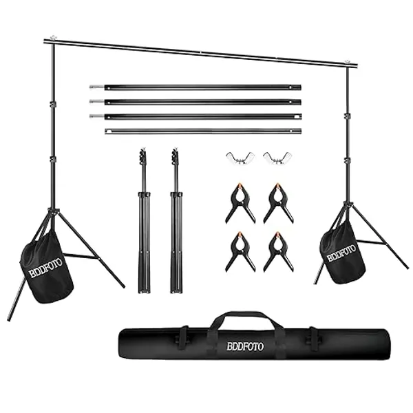 BDDFOTO 2x3 m Support de Fond Réglable, Professional pour Fond Studio Photo, Sandbag for Reinforcement, 4 Clips Inclus, Convient pour Photographie, Diffusion en Direct, etc. - 2x3 Kits