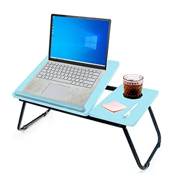unycos - Tavolo Pieghevole per Computer Portatile - Vassoio Letto Multifunzionale, Ideale per Mangiare, Lavorare, Leggere, Scrivere o Guardare Film - Scrivania - Supporto Portatile, Leggio (Blu)