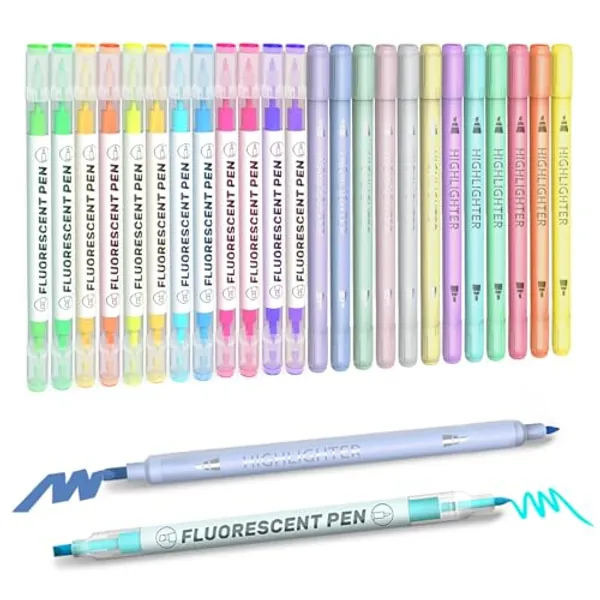 Evidenziatori, EooUooIP® 24 Evidenziatori Pastello Set Cancelleria Scuola, Evidenziatori Colori Assortiti di Pennarelli Fluorescenti No Bleed per Colorare, Sottolineare, Ufficio Studente