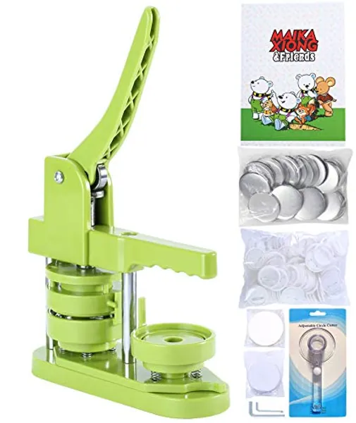 Happizza Macchina per creare bottoni (terza generazione) senza installazione, 58 mm (2,25 pollici) fai da te Pin Badge Maker Press Machine Badge Punch Pressa con 100 pezzi di bottoni e immagini,
