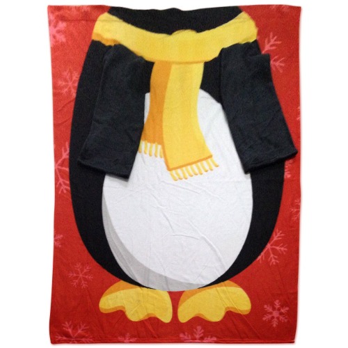 Snug Christmas Penguin Fleece Blanket with Sleeves