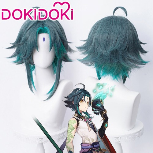 【Increased Version Ready For Ship】DokiDoki Game Genshin Impact Cosplay Xiao Wig Hair Short Green Wig | Normal Version-In stock