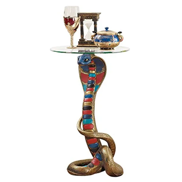 Design Toscano Renenutet Egyptian Cobra Snake Goddess Side End Table, 16 Inches Wide, 16 Inches Deep, 24 Inches High, Full Color Finish