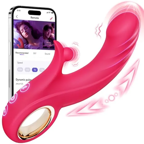 Thrusting Rabbit Vibrators for Women - G Spot Vibrator Clitoral Sex Toys with 10 Vibrating 7 Thrust Modes & Heating Function, Adult Thrusting Dildo for Female Couples Games