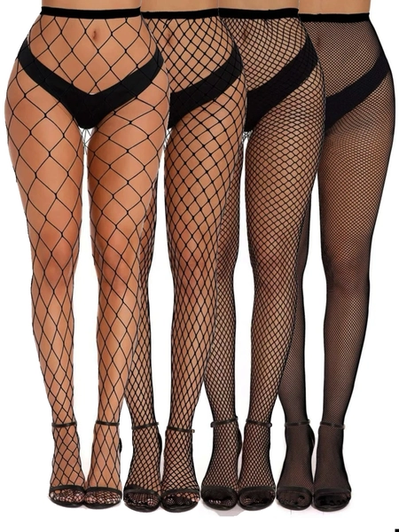 4pairs Women's Fishnet Pantyhose, Sexy Hollow Out Anti-hook Tights With Small Holes