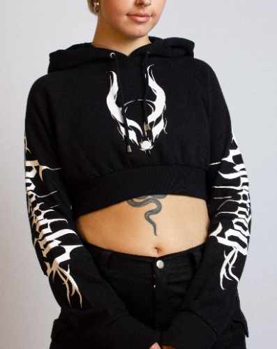 CROPPED HOODIE CYBERLUX | BLACK/WHITE / S