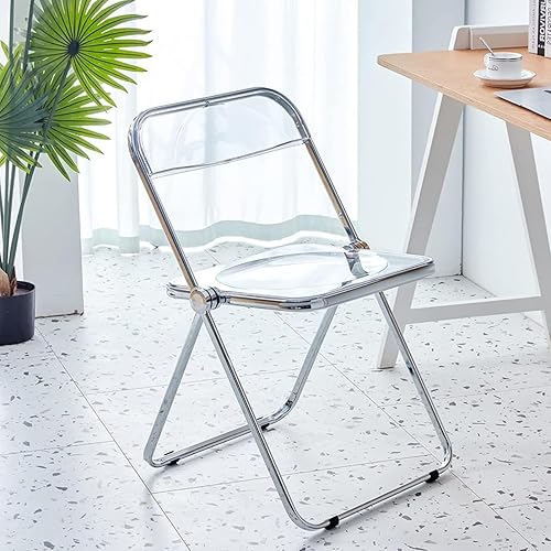 Transparent Acrylic Folding Chairs,Clear Modern Acrylic Chairs,Bearing Weight 200lbs,PC Plastic Living Room Seat,Chrome Frame Accent Side Chair for Outside Inside (Clear,1pcs) - 1 - White