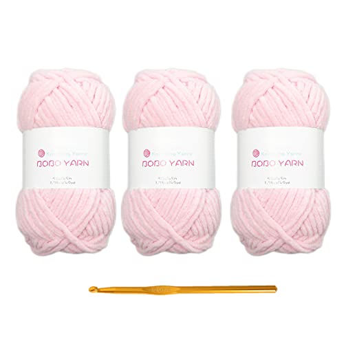 Lerchiyar Soft Chenille for Knitted Blankets,amigurumi Crochet, Fancy Crochet DIY Crafts, Baby Blankets,Knitted Crafts and Toy Dolls.（13-Pink,with 1 Crochet Hook） - 13-pink