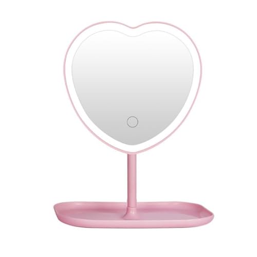 Taolivingmart Vanity Mirror, Heart-Shaped Makeup Mirror with Three-Level Dimming and LED Lights for Girls and Students (PINK) - PINK