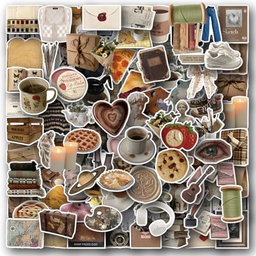sxdaizjsym 120Pcs Vintage Aesthetic Stickers, Cute Retro Journaling Scrapbooking Stickers Pack for Adult Women Teen Grils, Waterproof Vinyl Decals for Water Bottle Laptop Computer Phone Case