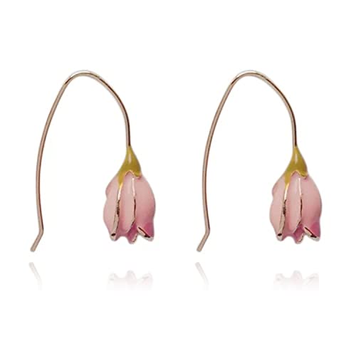 RCHENGYANUIMA Vintage Pink Tulip Flower Earrings Tiny Dainty Rose Floret Bud Drop Dangle for Women Girls Temperament Daily Jewelry - Pink