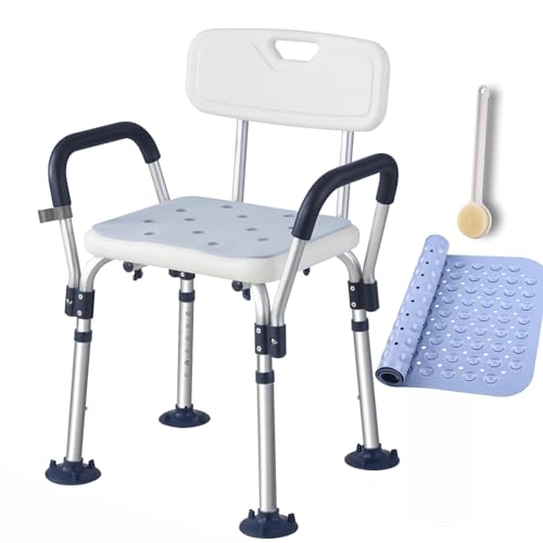 Trondiver Heavy Duty Shower Chair for Elderly and Disabled, Medical Shower Chair with Arms and Back, Sturdy and Non-Slip Chair Legs with Adjustable Height, Easy Assembly, Safe Bathing Solution