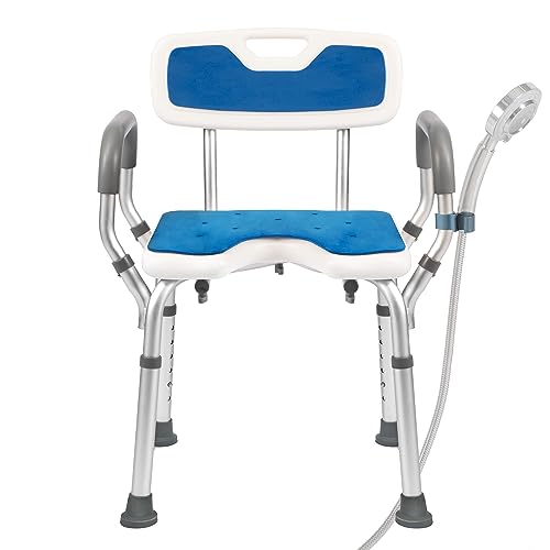 Shower Chair with Arms and Back Heavy Duty 330lbs, Shower Chair for Inside Shower, Shower Seat for Inside Shower Bathroom Chair with Cutout Seat & Cold-Proof Pads, Tools-Free Assembly - shower chair