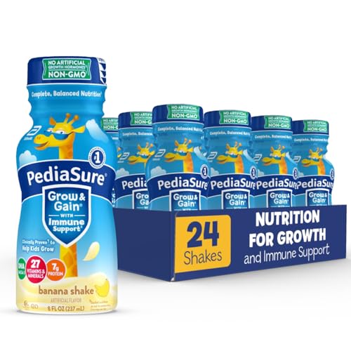 PediaSure Grow & Gain with Immune Support, Kids Protein Shake, 27 Vitamins and Minerals, 7g Protein, Helps Kids Catch Up On Growth, Non-GMO, Gluten-Free, Banana 8-fl-oz Bottle, 24 Count - Banana