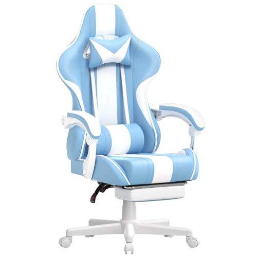 Ferghana Gaming Chairs, Ergonomic Racing Style PC Game Computer Chair with Headrest Lumbar Support Adjustable Recliner PU Leather Video Computer Chair(Light Blue) - Light Blue