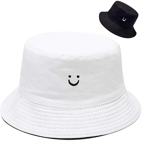 Malaxlx Unisex Bucket Hat Beach Sun Hat Aesthetic Fishing Hat for Men Women Teens, Reversible Double-Side-Wear - Black and White