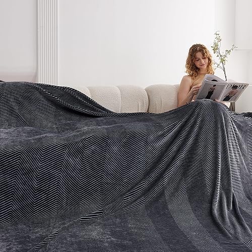 KORBLISS Oversized Blanket 120x120 Inches, Giant Huge Blanket 10'x10' Blanket for Bed, Sofa,Travel and Camping, Extra Large Big Soft Blanket Fits The Whole Family and Outdoor, Dark Grey - Wave - Dark Grey - Wave - 120" x 120"