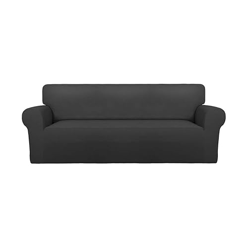 PureFit Super Stretch Sofa Slipcover – Spandex Non Slip Soft Couch Sofa Cover, Washable Furniture Protector with Non Skid Foam and Elastic Bottom for Kids, Pets （Sofa, Dark Gray） - Large - Dark Gray