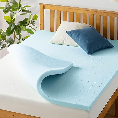 Best Price Mattress 1.5 Inch Ventilated Memory Foam Mattress Topper, Cooling Gel Infusion, CertiPUR-US Certified, Twin XL, Blue - Twin XL - 1.5 Inch