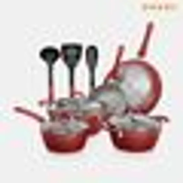 NutriChef 11-Pcs Non-Stick Kitchenware Pots & Pans - Stylish Kitchen Cookware Set w/Elegant Diamond Pattern, Gray Inside & Red Outside, Cool-Touch Handles