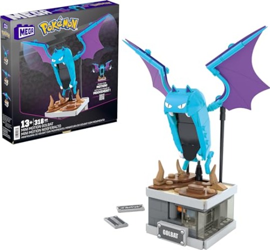 Mega Pokémon Action Figure Building Set, Mini Motion Golbat with 313 Pieces and Wing Flapping Movement, Build & Display Toy for Collectors
