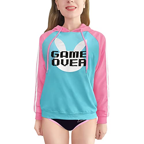 Littleforbig Women's Bunnywatch Cosplay Gaming Casual Regular Fit Long Sleeve Drawstring Hoodie Sweater Pink - Medium - Blue
