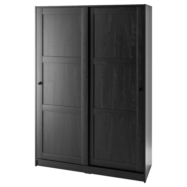 RAKKESTAD Wardrobe with sliding doors - black-brown 117x176 cm