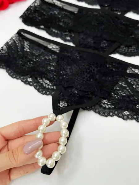 Calcinha Tailandesa Lingerie Feminina rendada com pérolas