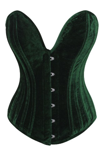 Dark Green Velvet Overbust Corset with Plunge Neckline | 28" Corset (Suitable for 31-32" Natural Waist)