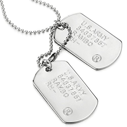 COOLSTEELANDBEYOND Classic Two-Pieces Mens Military Army Dog Tag Pendant Necklace with Ball Chain - A-Metal Color:Silver-01