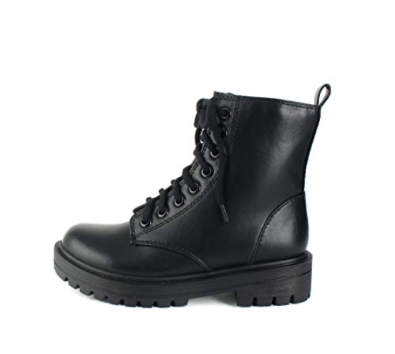 Soda FIRM - Lug Sole Combat Ankle Bootie Lace up w/Side Zipper - 8.5 Wide - Black