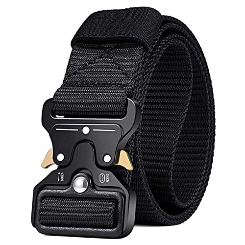 MOZETO Tactical Belts for Men Military Style Work Hiking Riggers Web Gun Belt with Heavy Duty Quick Release Metal Buckle - Black - L(Waist 42"-47"Width 1.5")