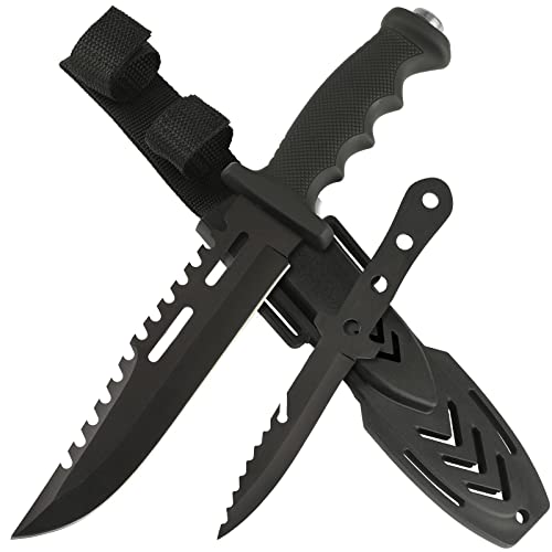 Dispatch Tactical Survival Hunting Fixed Blade for Practical Use Durable Knife Bowie with Sheath and a small Knife, 12" Closed - Black