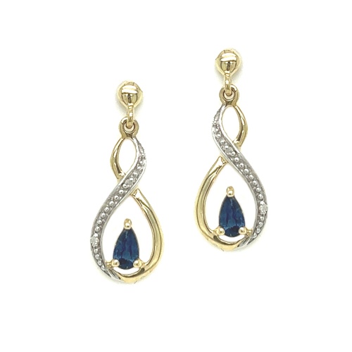 9ct Gold Sapphire & Diamond Drop Earrings | Default Title