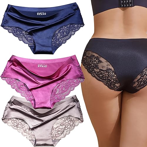 ITAYAX Silky Smooth Invisible Hipster Bikini Underwear for Women Frozen Silk Seamless Panties with Silky Tactile Touch - Medium - 3-pack Sexy Assorted
