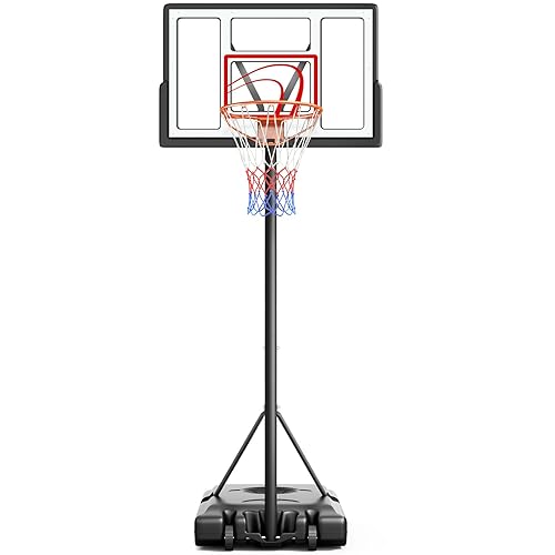 TONBUX Adjustable Basketball Hoop Outdoor 10FT, Basketball Portable Hoops & Goals, 44 Inch Backboard, for Kids, Youth, and Adults in The Backyard, Driveway - Red