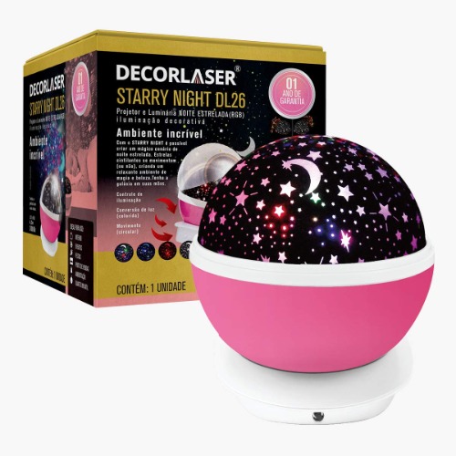 LUMINARIA ABAJUR GIRA PROJETOR ESTRELAS LED STARRY NIGHT RGB Cor:Rosa - Rosa