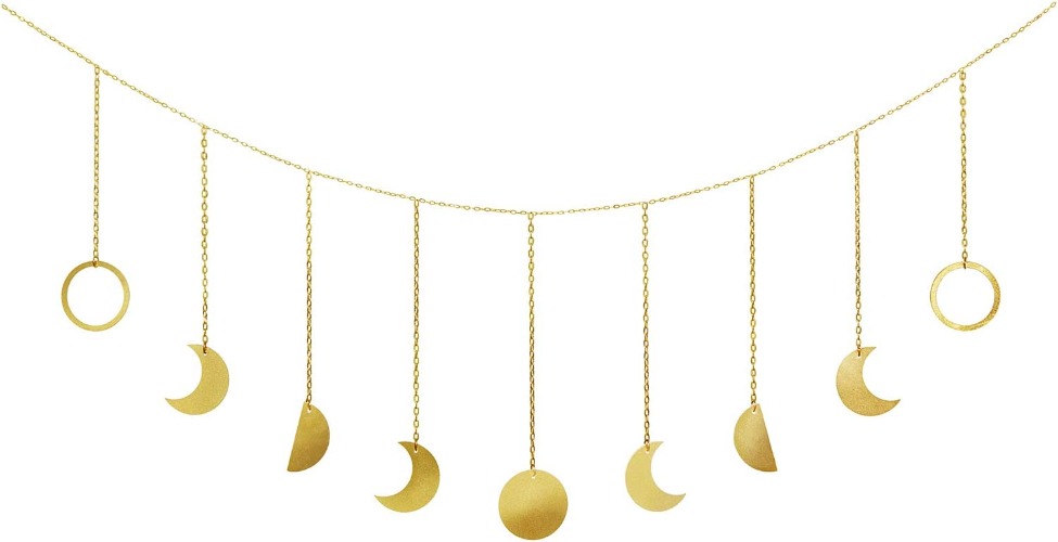 Mkono Moon Phase Wall Hanging Boho Decor Garland Moons Hanging Art Bohemian Aesthetic Decoration Girls Room for Nursery Bedroom Livingroom Dorm Home, Gold, 50" - Gold Medium