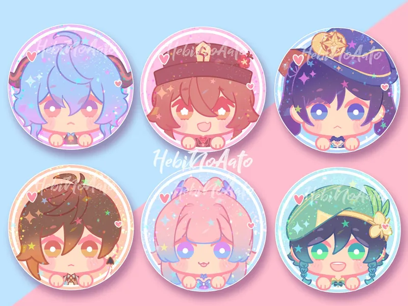 Genshin Impact Star Holo Buttons / Pins / Accessory