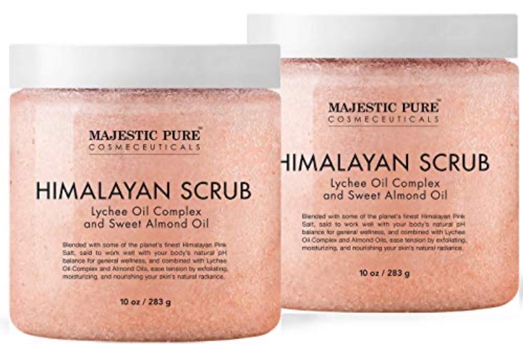 MAJESTIC PURE Himalayan Pink Salt Body Scrub with Lychee Oil and Sweet Almond Oil | Exfoliating Body Scrub for Skin Care, Stretch Marks, Acne, Cellulite | Body Scrub Exfoliator |10 oz (Pack of 2) - Himalayan Salt