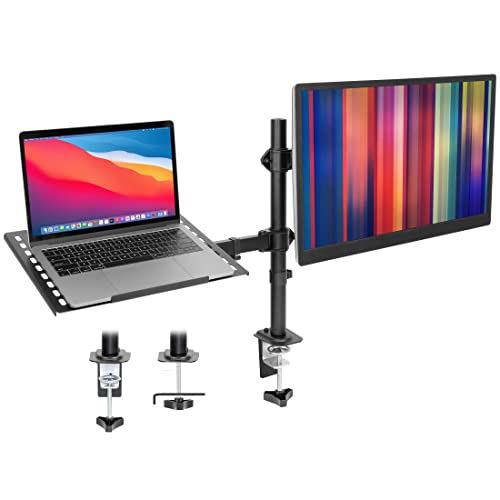 Mount-It! Laptop Desk Mount with Monitor Arm, Dual Laptop and Monitor Stand, Fully Adjustable, VESA Compatible, Ventilated Tray, Fits 13-32" Screens and Laptops up to 17", Clamp & Grommet Base
